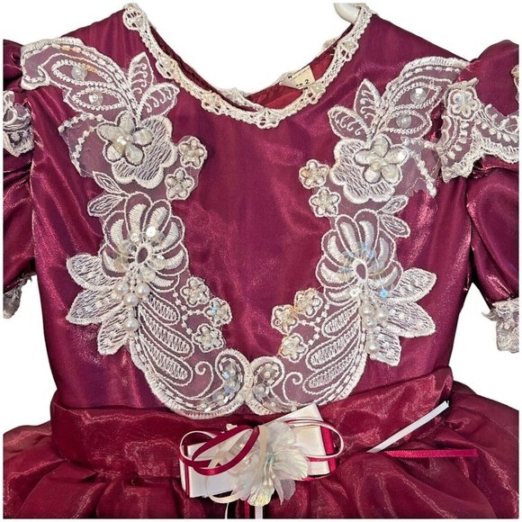 Vintage Girls Size 2 Pageant Dress Lace Faux Pearls Toddler Full Circle Party - Picture 2 of 10